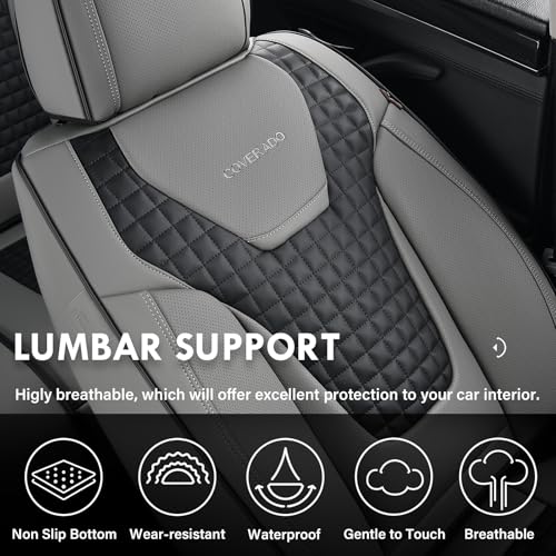 Coverado Car Seat Covers Full Set, Nappa Leather Seat Covers Waterproof Car Seat Protectors Universal Fit for Most Cars SUV Trucks，Black&Gray by Coverado - Used condition - Image 3