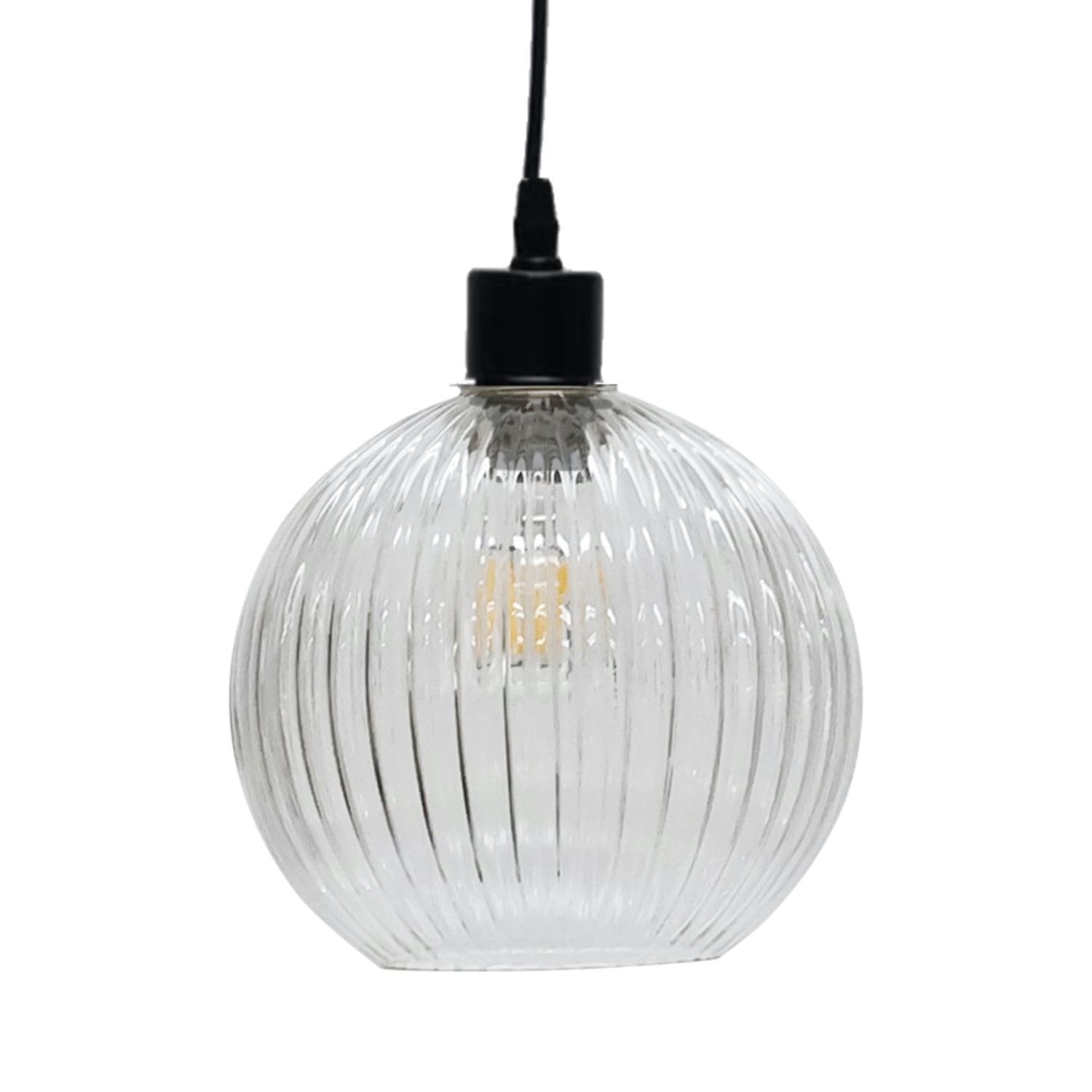 Glass Easy Fit Ceiling Lightshade or Pendant Shade, Clear Ribbed Glass, Height 18cm Diameter 20cm