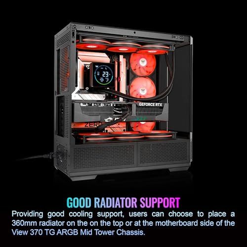 Image of Thermaltake View 370 TG ARGB Mid Tower; 1x360mm & 1x120 ARGB PWM Fans Included; 360mm Rad Support; 420mm GPU Clearance; Hidden Connector Support (ATX /mATX); Vertical GPU Support;Black;CA-11N-00M1WN-00