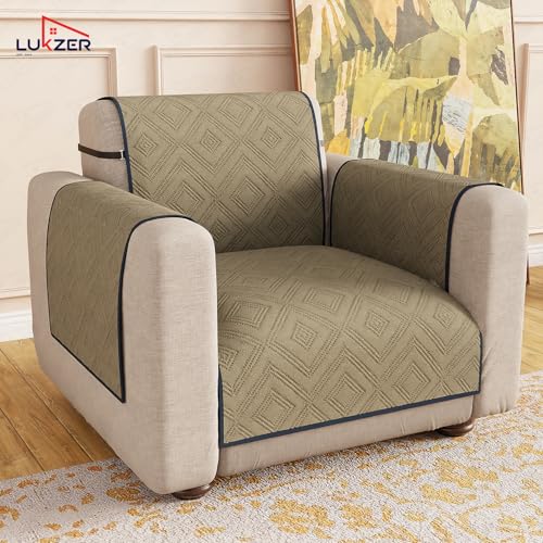 Image of Lukzer 1 Seater Reversible Quilted Sofa Mat - Dot Frame Pattern | Blue | 250 GSM Polyester Sofa Runner with Arms & Deep Storage Pocket | Machine Washable Sofa Cover with Elastic Belt (SC-211-01)