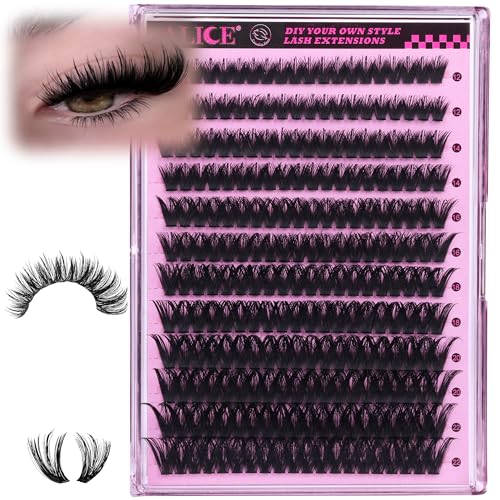 ALICE 280Pcs Wispy Individual Lashes DIY Eyelash Extensions 8-16MM D-Curly Lash Extensions Lash Clusters 80D Cluster Eyelashes DIY at Home by ALICE
