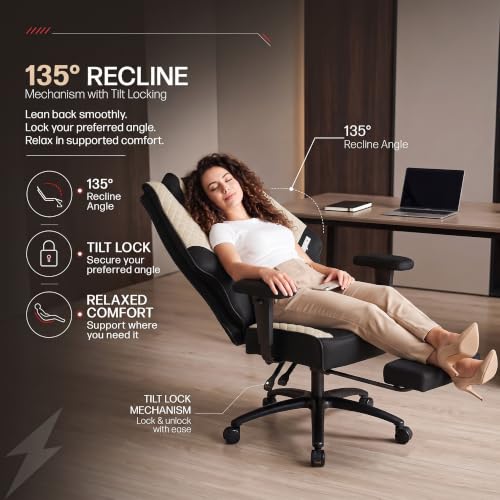 Image of Drogo Majestic Ergonomic Office Chair for Work & Home 400LBS | Big and Tall Boss Chair for Office with High Cushion, Lumbar Support, Padded Armrest, 135 Recline & Footrest,1 Yr Warranty (Black&Brown)