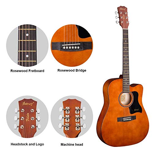 Image of JUAREZ Fiesta 104.14 cm (41 Inch) Acoustic Guitar with Dual Action Truss Rod, JRZ41C /DB 21 Frets Rosewood Fretboard & Bridge, Bag, Strap, 2 Picks, Allen Key, Extra String Set, Brown