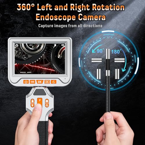Hiacinto 360° Elektrisch Drehbar Endoskopkamera, 6mm Ultradünn Endoskopkamera Beweglicher Kopf,...