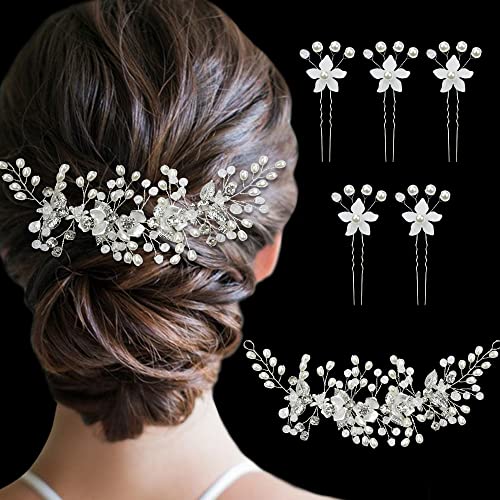 Juego de Diadema Novia Tocado Boda Cristal con Vid Flores y Perlas + Horquillas Pelo Nupcial Tiaras de Novia Adornos de Pelo Boda Accesorios para Cabello de Novia, Damas de Honor, Mujeres (Estilo A)