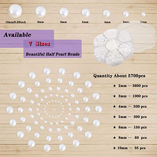 5700 Pcs Half Pearls For Crafts,Nail Pearls For Nails Art For Crafting Diy Accessory,Flatback Pearls Gems For Makeup,White Neatly Organized Craft Pearls For Artists Creative (2/3/4/5/6/8/10Mm) #TOP1