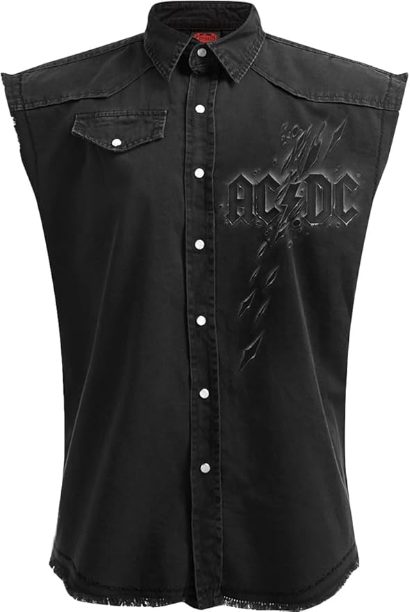 Spiral - Ac/Dc - Back in Black Torn - Sleeveless Stone Washed Worker Black