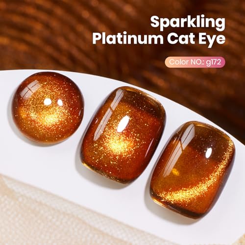 Image of Beetles Brown Cat Eye Gel Nail Polish - Amber Glint Cat Eye Gel Polish, 15ML Brown Gold Powder Magnetic Glitter Gel Polish Soak Off UV French Nail Art Salon DIY Manicure Gift for Women | Brown Gold Powder Magnetic Glitter Gel Polish Soak Off UV French Nail Art Salon DIY Manicure Gift for Women