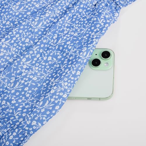 Image of Scarlet Darkness Blue and White Floral Dress for Women A Line Sundress Flowy Summer Dress Blue L