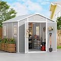PIPLEO 8x10 FT Resin Outdoor Storage Shed with Floor, Plastic Garden Storage Shed with Lockable Door & Vent, All Weather Versatile Tool Shed for Backyard, Patio, Lawn, Cloud Gray