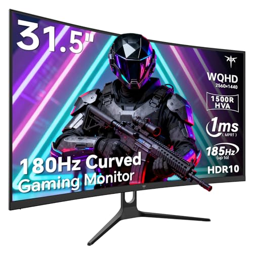 Image of KTC 32 Inch Curved Gaming Monitor, 2K 180Hz Computer Monitor, Up to 185Hz, QHD 1500R PC Monitor 1ms with Adaptive Sync, DisplayPort /HDMI /USB, VESA Wall Mount, Tilt Adjustable, H32S5