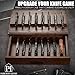 Pocket Knife Display Case for 16 Knives - Wooden Knife Collection Case Clear Cover - Two-Tier Knife Cases for Collections with a Removable Drawer Insert for Other EDC Items, EDC Case - Brown
