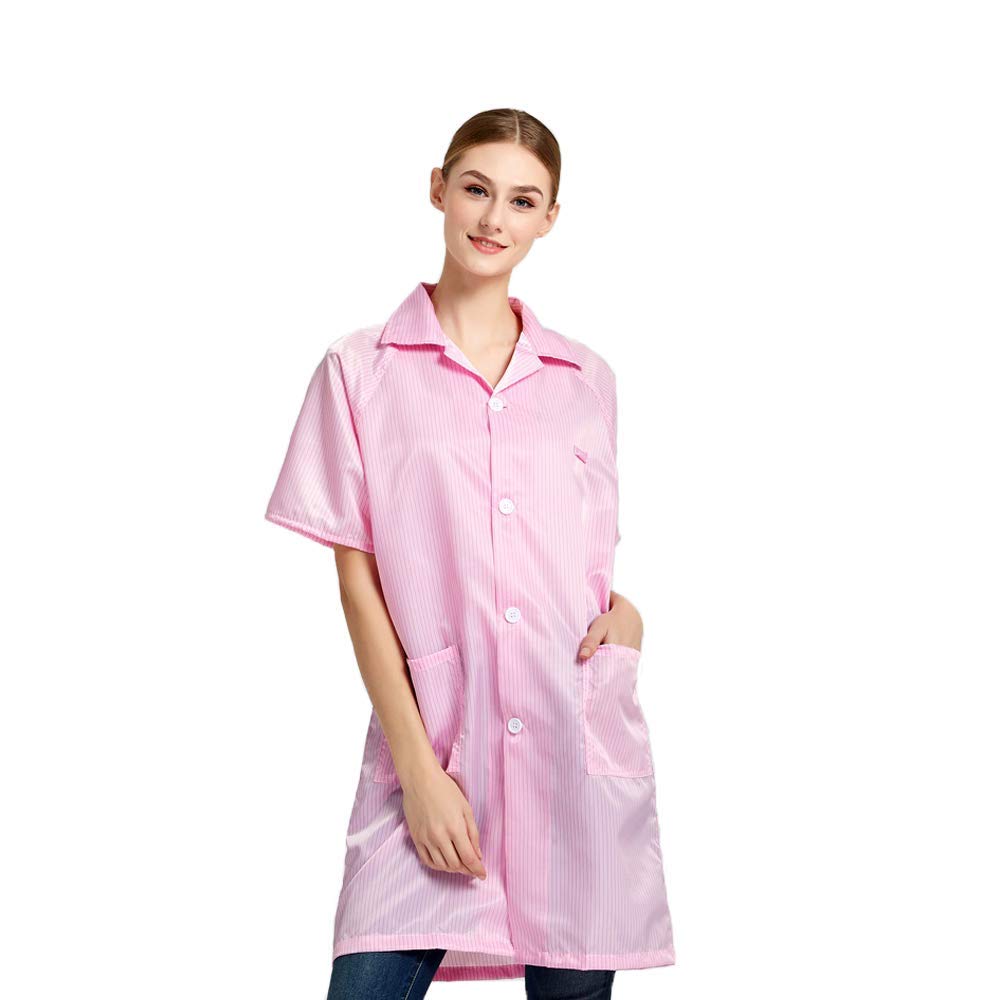 Short Sleeve ESD Gown Unisex Anti-Static Lab Coat Non-Stretch Comfort Fit Lapel Uniform (XLarge, Pink)