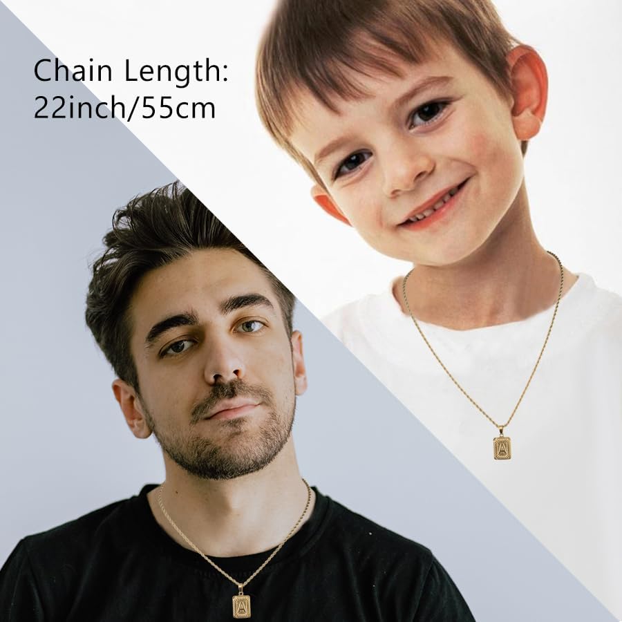 SKQIR initial Letter Necklaces for Men,Stainless Steel Plated A Z Square Pandent Letter Necklace for Women,Cross Necklace with Letter Chain Pendant for Boys Stocking Stuffers Christmas New Year Gifts for Men Women - Image 2