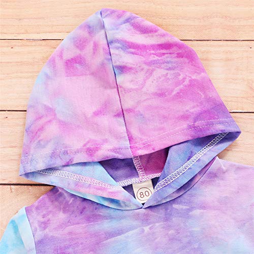 Toddler Baby Hooded Outfits Kids Boy Girl Tie Dye Long Sleeve Hoodie Top+Drawstring Pants 2Pcs Tracksuit Clothes (S-Purple, 1-2T) #TOP3