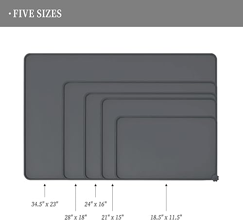 Vista 256 de Tapete impermeable para comida de perros y gatos con bordes elevados altos, pesados y gruesos, tapete de silicona libre de bisfenol A, para prevenir