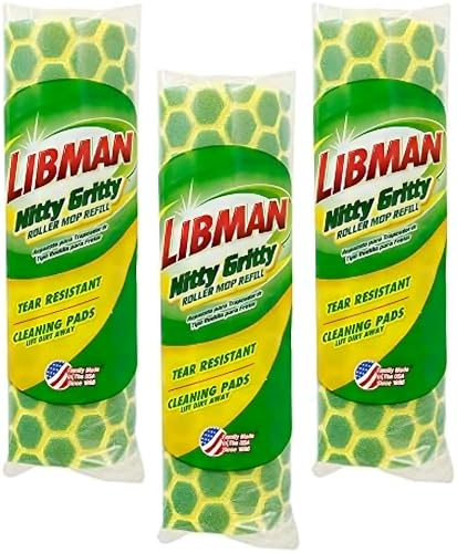 Libman Nitty Gritty Roller Mop Refills, Green, Yellow, 3 Pack