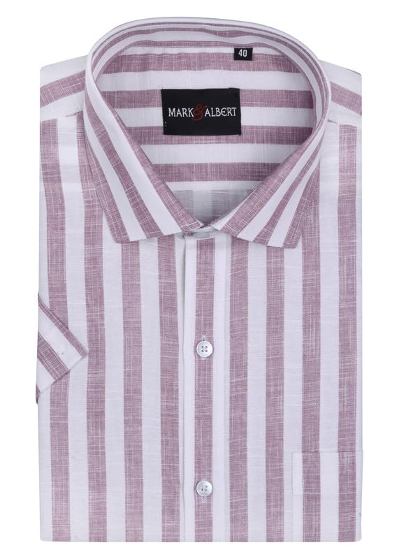 Image of MARK & ALBERT Men's Half Sleeve Cotton Linen Striped Shirt
