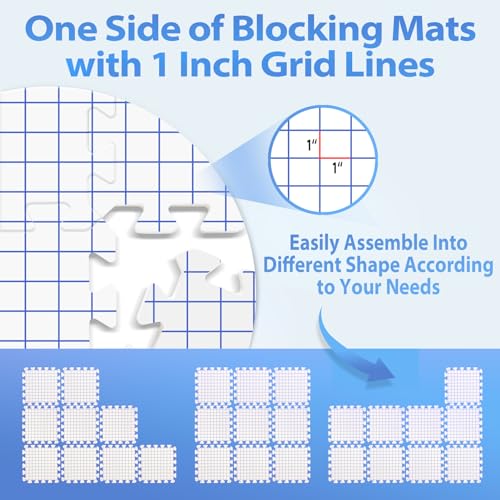 Image of Yiitoll Blocking Mats for Knitting & Crochet, 2 in1 Double Side Knitting Blocking Mat with Grid and Radial, Extra Thick 9 Packs Crochet Blocking Board for Needlepoint with 100 T-pins and Storage Bag