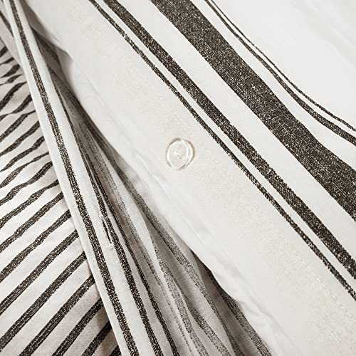 Image of Lush Decor Farmhouse Stripe Reversible Cotton Duvet Cover Set 3 Piece Set, Full / Queen Black - Bedding Set - Striped Duvet Cover Queen Size - Farmhouse Decor