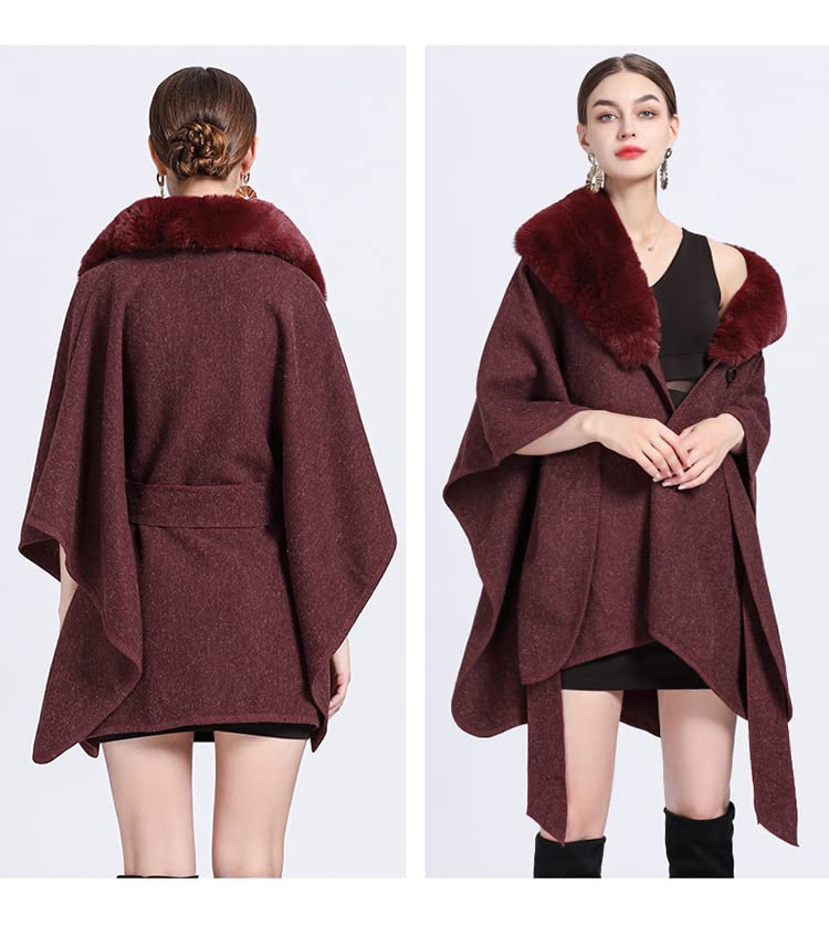 Poncho di Lana da Donna, Abbigliamento Invernale, Cammello, Pelliccia Sintetica, Ampio Risvolto, Cardigan con Cintura, Mantello, Sciarpa Calda E Oversize, Coperta, Scialle, Giacca, Elegante