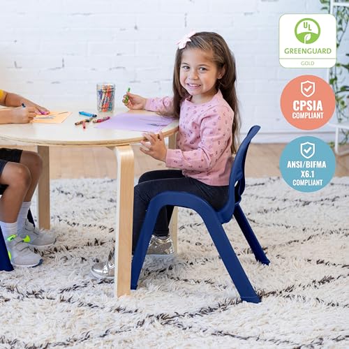 Image of ECR4Kids Plastic Stackable SitRight Chair, 11in, Classroom Furniture, Navy, 4-Pack | Durable plastic, GREENGUARD Gold Certified, 3-5 years, 74 lb capacity, fully assembled, indoor and outdoor, classroom /home