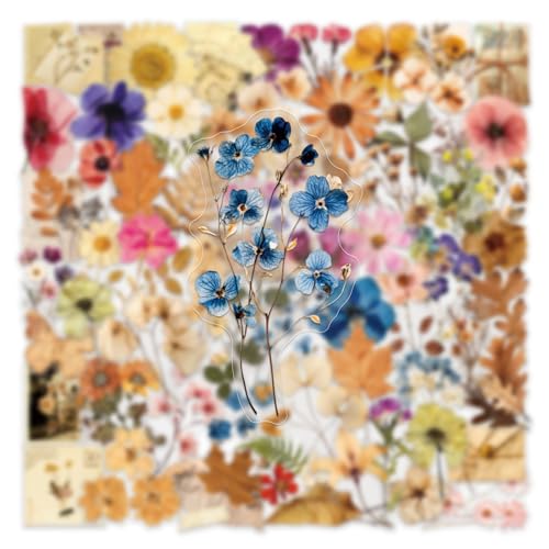 Image of 200PCS Transparent Flora Scrapbook Stickers, Vintage Aesthetic Flowers Sticker for Scrapbooks Travel Journal, Vinyl Waterproof for Water Bottles Laptop Phone Scrapbook Supplies DIY Crafts(flower-200)