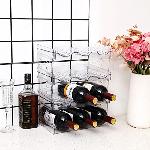 Ieek 4 Pack Stackable Wine And Water Bottle Holder Free-Standing Fridge Wine Bottle Organizers Clear Plastic Water Bottle Holder For Cabinet,Refrigerator,Pantry,Kitchen Countertops,Holds 12 Bottles #TOP4