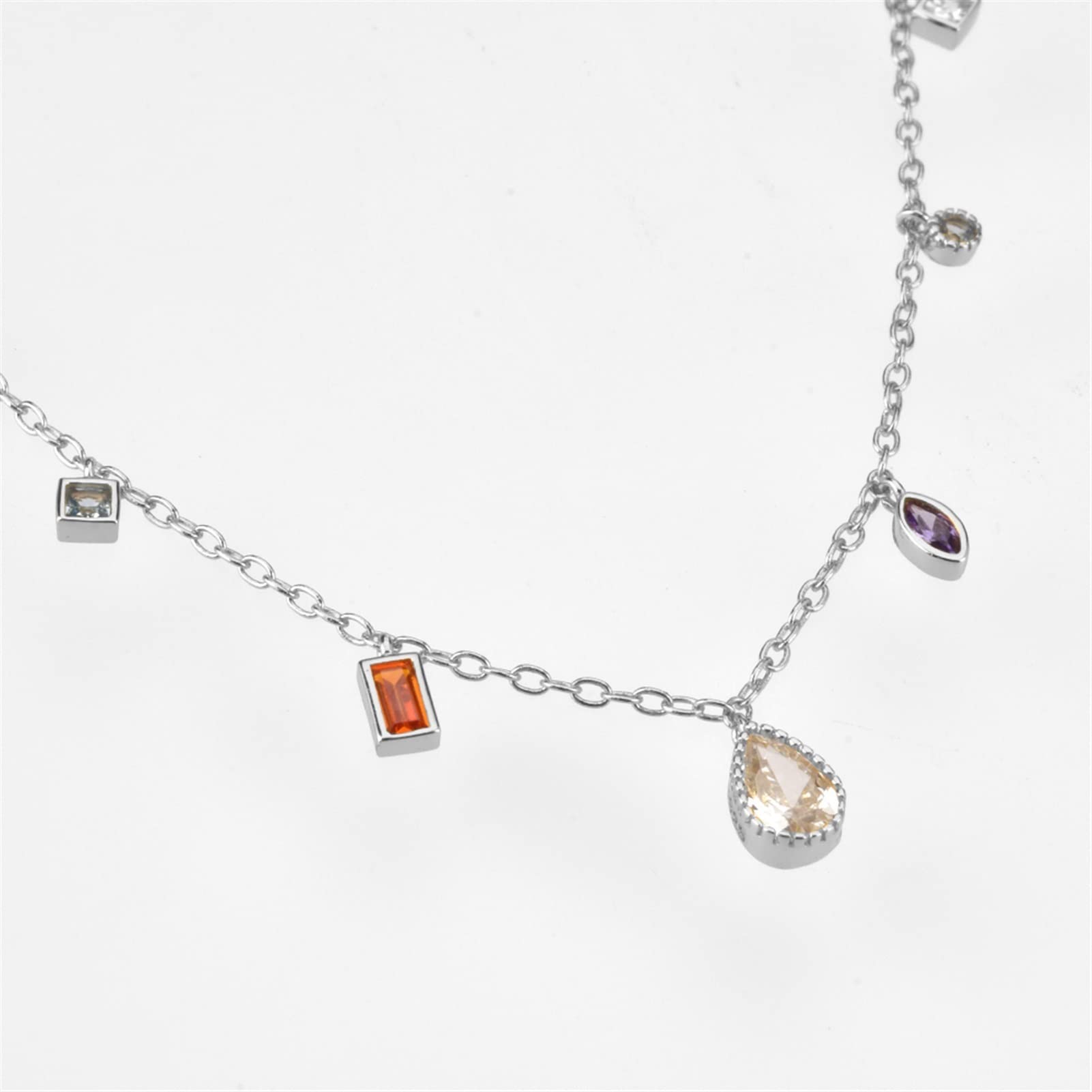 Collana da Donna 925 Sterling Silver Luxury Zircon Charm Collana a catena lunga gioielli moda gioielli squisita collana gioielli per Collezione Regali Decorazioni Costume ( Gem Color : Silver )