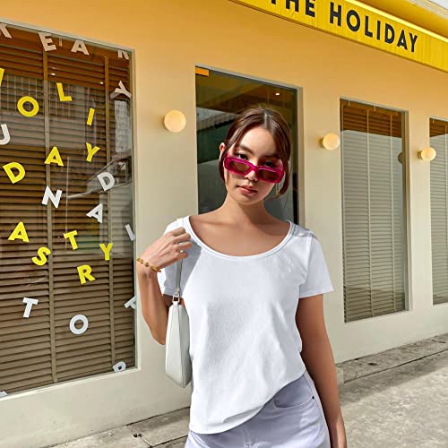 Oqq Women's 2 Piece T-Shirts Short Sleeve Scoop Neck T-Shirt Black White #TOP2