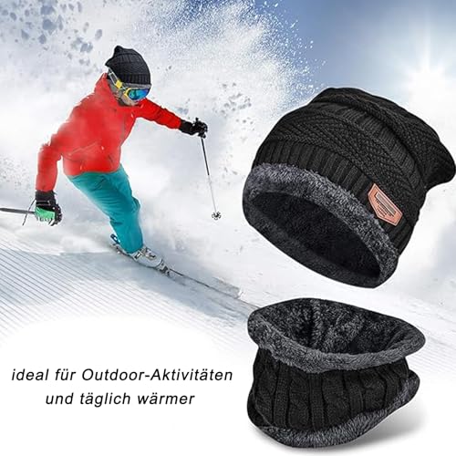 Mütze Schal Handschuhe Set für Herren und Frauen - 3 in 1 Winterset Mit Touchscreen Handschuhen und Wärmer