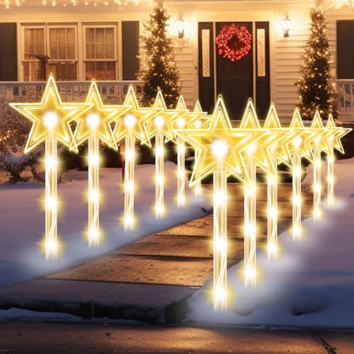 MaxAwe 12 Stück Stern Lichterketten LED Außen, 8 Modi 48 LED Garten...