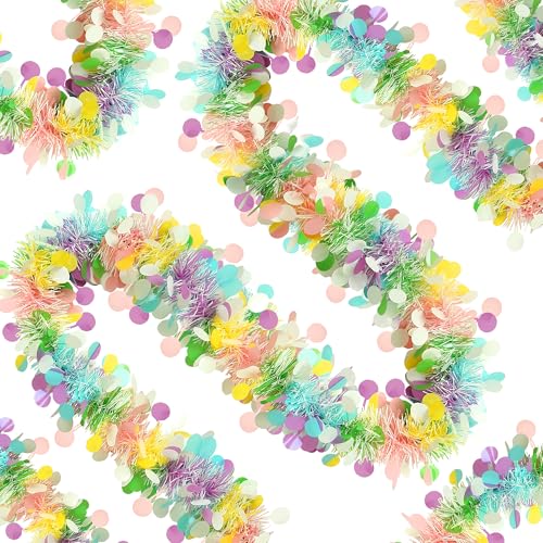 Sggvecsy 49.2FT Easter Tinsel Garland Colorful Eggs Metallic Tinsel Garland Easter Hanging Spring Garlands for Tree Festival Party Mantle Fireplace Home Table Holiday Indoor Outdoor Decoration
