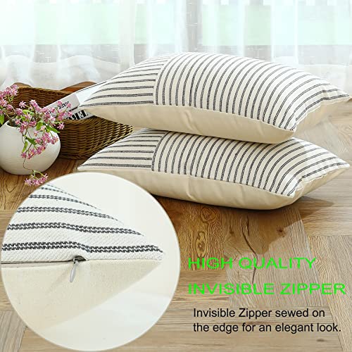 Mycdxe M011 Throw Pillow Covers 12 X 20 Inch Farmhouse Pillow Covers, Set Of 2 Striped Textured Patchwork Lumbar Pillow Case thumb #2