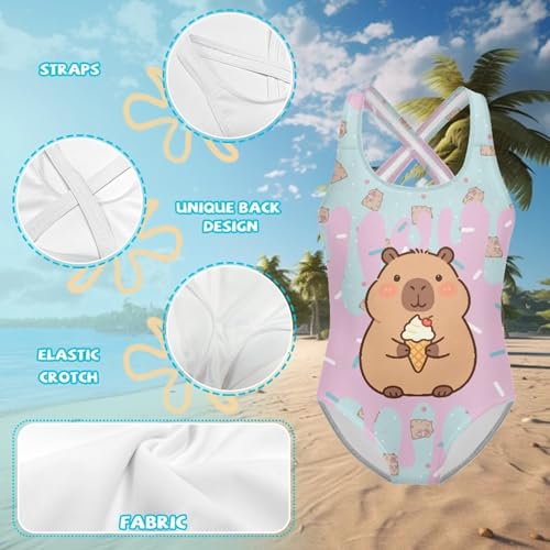 Image of One Piece Swimsuit for Girls Kids Quick Dry Bathing Suit with Crossback Strap Summer Beach Swimwear Size 5T-14