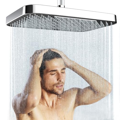 JINYOMFLY Grande Pommeau de Douche, 33cm Tete de Douche Pluie, Grand Pommeau Douche Carré Haute Pression, Rotatif 360° Tête de Douche Anti Calcaire