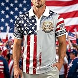 USA 250Th Anniversary Freedom T Shirt,Men's 4Th of July Patriotic Polo Shirt 250Th Anniversary American Flag Quick Dry Golf Top(Grey,Large)