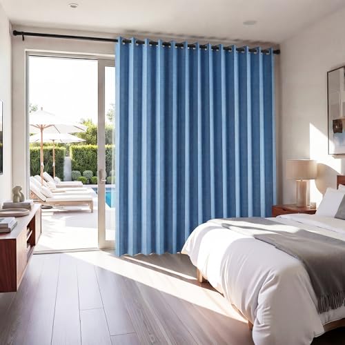 Image of RYB HOME Accordion Style Room Divider Curtain-100% Blackout Folding Accordion Curtain for Sliding Glass Door /Bedroom, Privacy Assurd Living Room /Office Drape 1 Panel with Tieback, W100 x L108, Blue