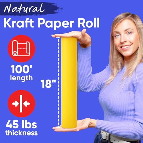 Image of USA Made 18 inch x 1200 inch Yellow Kraft Paper Roll, 45 lbs Thickness, American Quality Colored Kraft Paper for School, Poster Arts, Crafts, Bulletin Board Roll - Odorless, Non-Toxic, Safe for Kids | American Quality Colored Kraft Paper for School, Arts & Crafts, Bulletin Board Roll - Odorless, Non-toxic, Safe for Kids