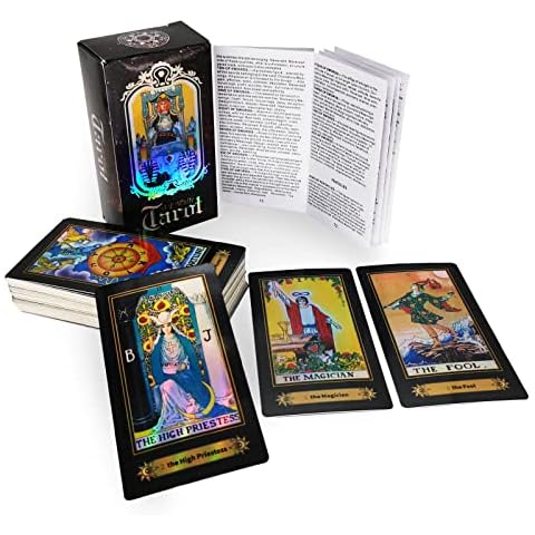 GIMURM Tarot Cards Deck with Guidebook Sets,Holographic Classic 78-Tarot Cards Fortune Telling Game,Traditional Tarot for Tarot lover,Beginners,Glowing Shining Cover