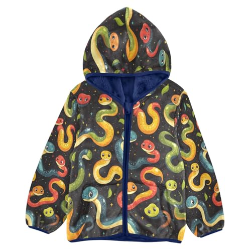 Cute Snake Cartoon Pattern Toddler Fleece Jacket Girl Boys Hooded Fleece Jacket Coat Warm Outwear Zip-up 3-10T