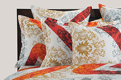 Image of Swayam Pure Cotton Double Bedsheet with 2 Pillow Covers | 160 TC Soft Breathable Bed Sheet | Ethnic Motifs Printed | Size 90 x 100 inch | Comfortable & Durable for Bedroom - White & Orange