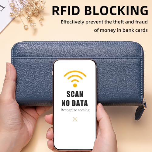 RFID Blocking Womens Zipper Wallet Leather Large Capacity Billfold Clutch Zip Around Wallets for Women3
