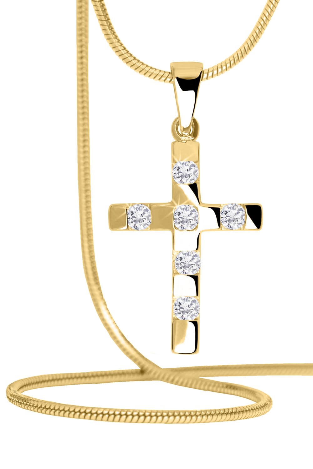 MyGold zawieszka w kształcie krzyża (bez łańcuszka) żółte złoto próby 585 (14 karatów) z kamieniem cyrkonii 25 mm x 15 mm złoty krzyż wisiorek do łańcuszka Colisee V0001379