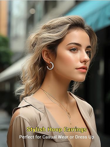 Image of Stainless Steel Chunky Hoop Earrings For Women, Minimalist and Chic, Black /Gold Plated, Round Hoops Earrings Hypoallergenic, Size: 30mm /40mm /60mm /80mm, Come with Box