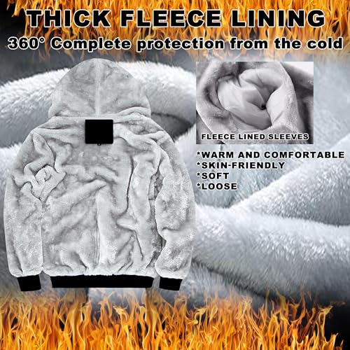 Viking Nordic wolf Tattoo Men's Zip up Heavyweight Hoodie, 3D Print Thickened Warm Winter Jacket, Medieval Fleece Lined Coat4