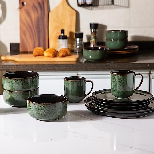 LERATIO Ceramic Dinnerware Set for 4, Poreclain Plates, Bowls, Handmade Reactive Glaze Dishes, Chip Resistant, Oven & Dishwasher Safe, Service for 4 - Thumbnail 7