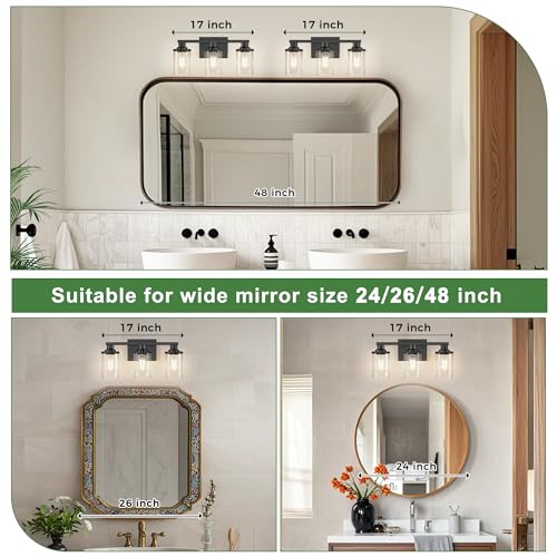Image of DORESshop 17 Inch 3-Light Black Bathroom Vanity Light with 3 Bulbs