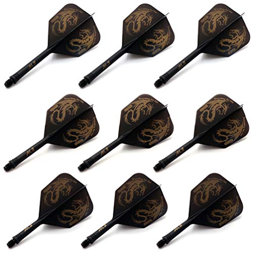 CUESOUL 9 Pieces Integrated Dart Shaft and Flights,Dart Shaft Length 21mm/28mm/33mm,Black Dragon Dart Flights