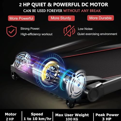 Image of LET'S PLAY 4HP Peak Motorized Treadmill for Home Gym Workout, Manual Incline Foldable Running Machine, 110Kg User Weight, Max Speed 12 km /hr, Bluetooth Speaker